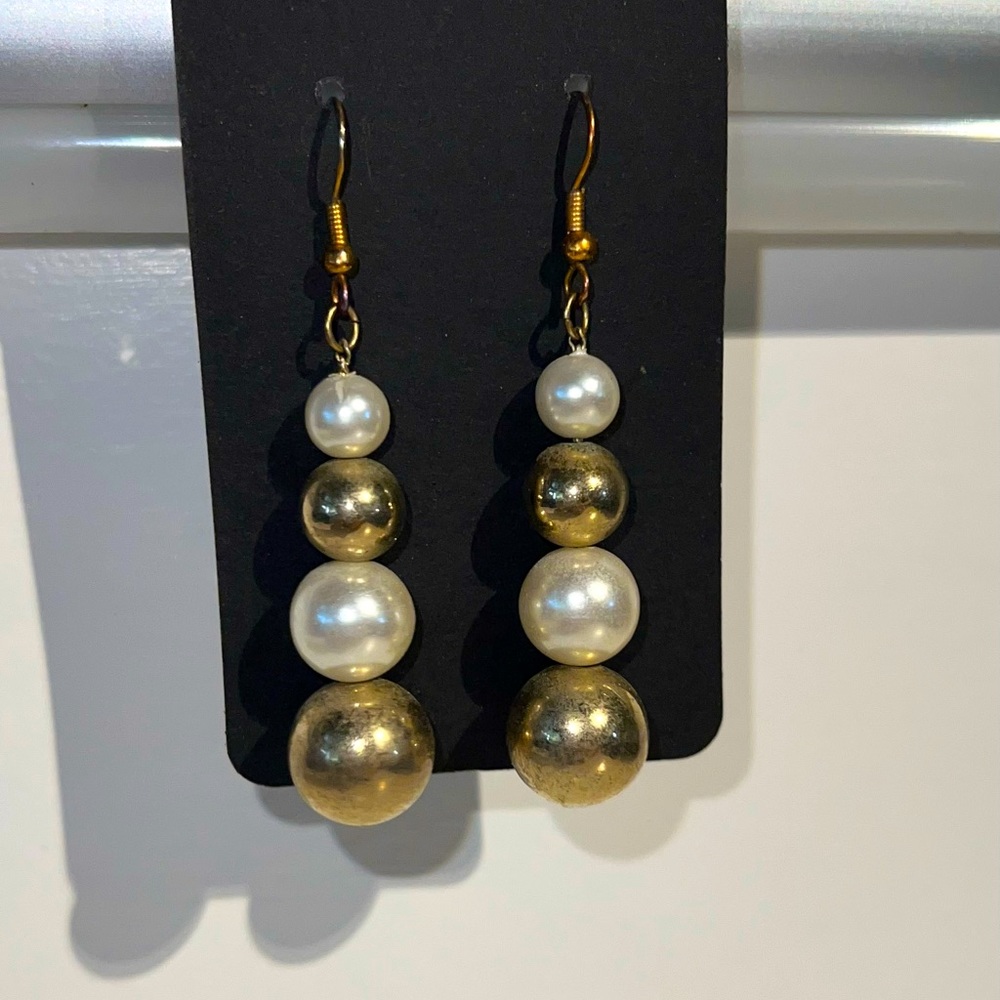 Gold and pearl stacked dangle earrings